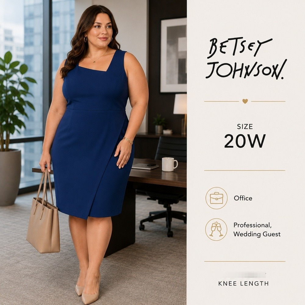 Betsey Johnson Dress Womens 20W Blue Sheath‎ Asymmetric Cocktail Wedding Office